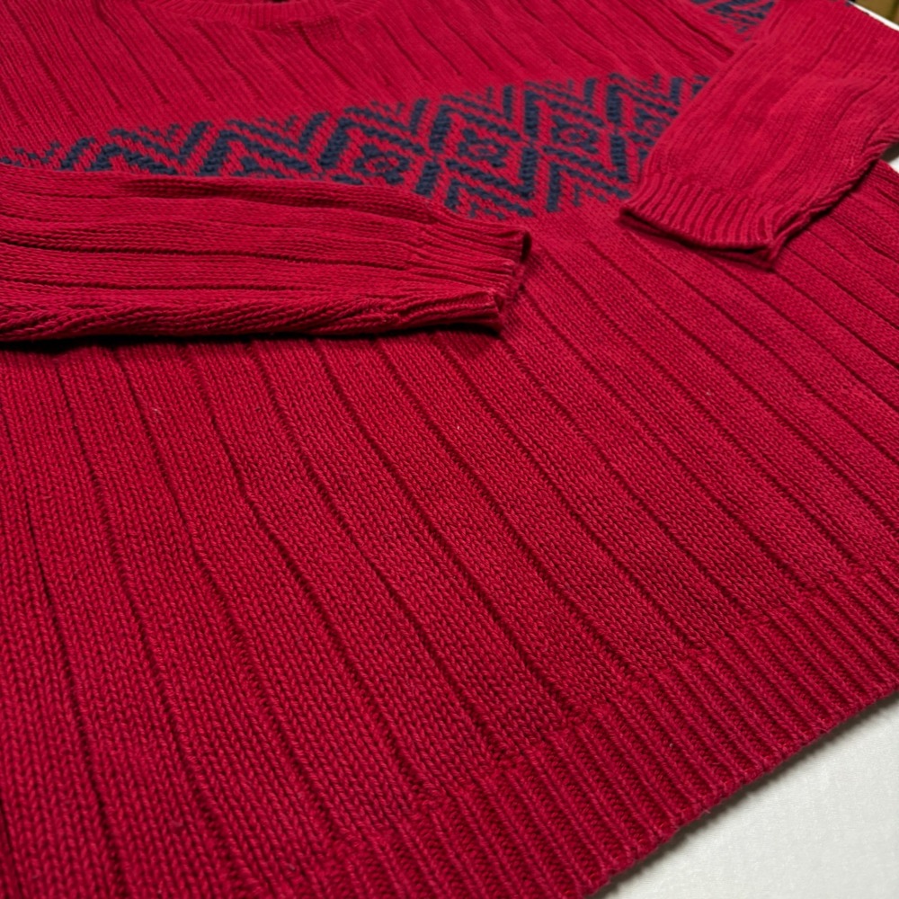 Eddie Bauer Sweater Mens XL Vintage Red Navy Geometric Ribbed Cotton Made in USA - Picture 6 of 8